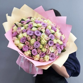 Букет из 101 розы пастельный микс и роз Меритим (40 см) в Черноголовке
