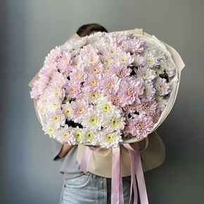 Букет "Воздушная меренга" из 17 кустовых хризантем в Черноголовке