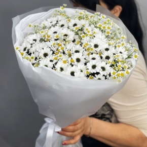 Букет "Понарошку" из хризантем сантини и ромашек в Черноголовке