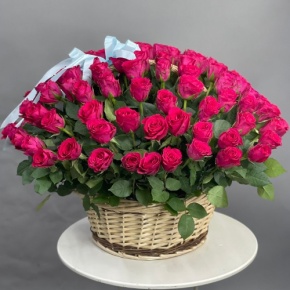 Композиция в корзине из 151 малиновой розы в Черноголовке