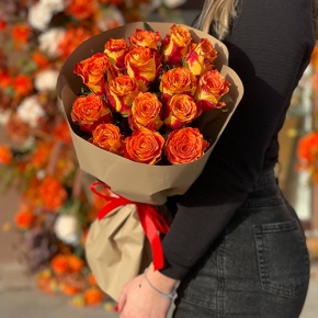 Букет из 15 огненных роз Кения (40 см) в Черноголовке