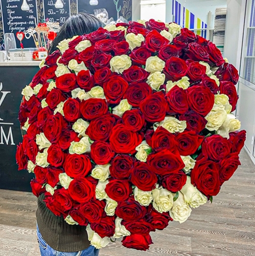 Букет 151 роза красный и белый микс (60 см) в Черноголовке